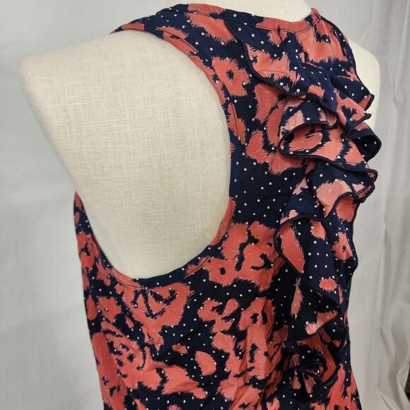 3/$25 Everly Navy Salmon Racerback Ruffle Abstract Floral Tank Top Sz M - Picture 7 of 11
